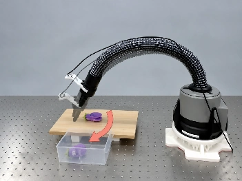 Feagine continuum robot toy cleanup task setup